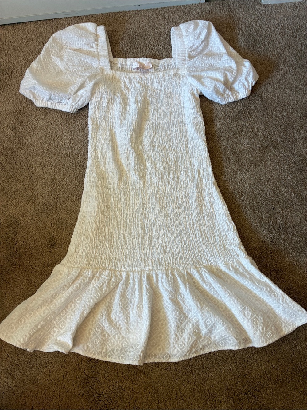 Rachel Parcell Lucent White Smocked Puff Sleeve Bodycon Mini Dress size S